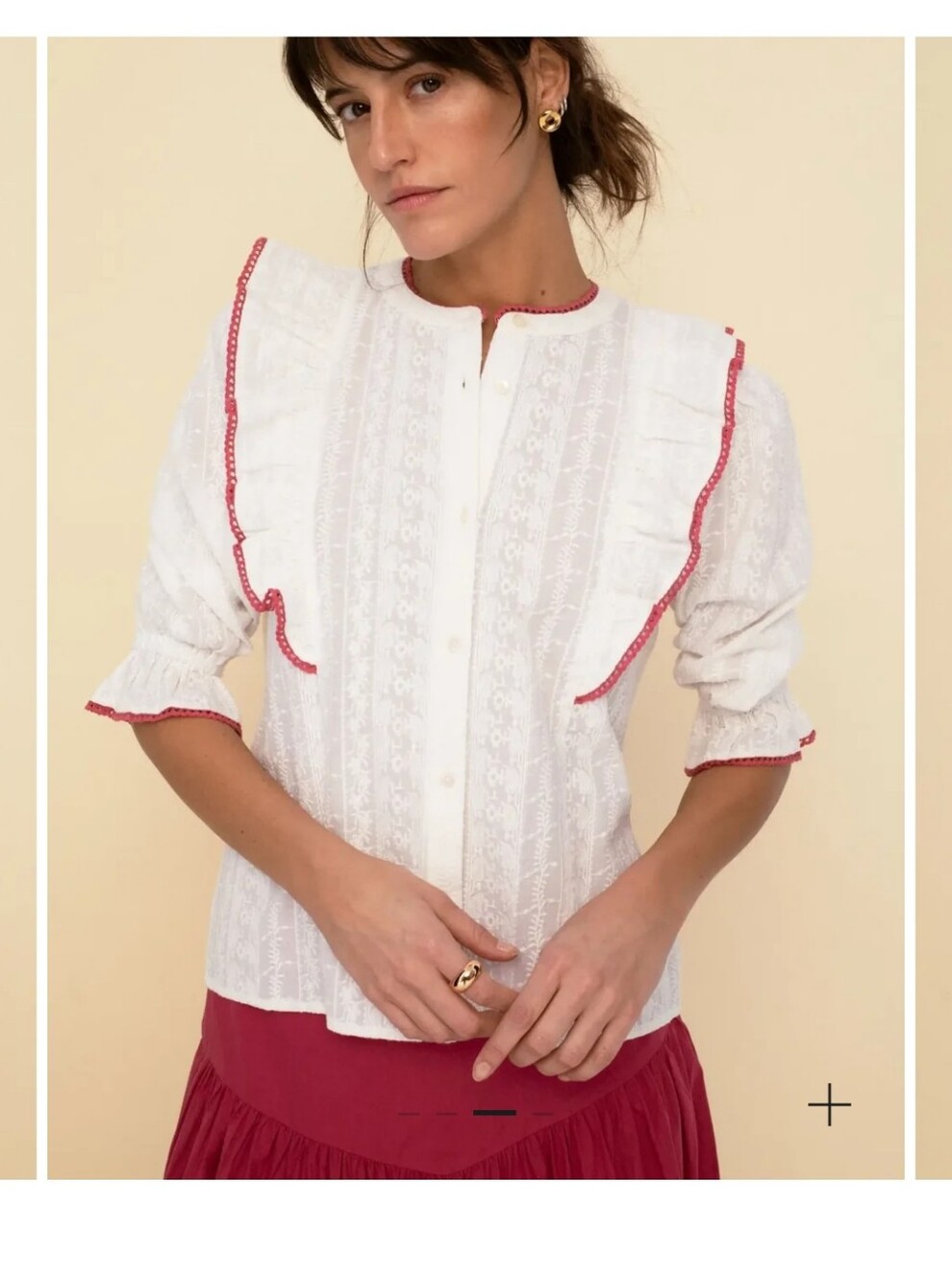 NWT Sonmer JO BLOUSE WHITE White and pink Women's Blouse eyelet